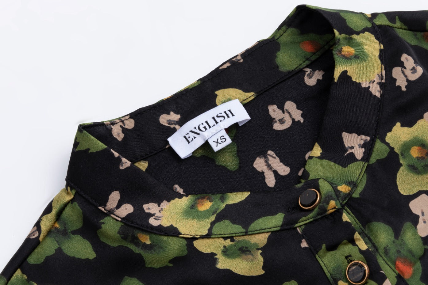 Green Flower Printed Dress With Gold Buttons