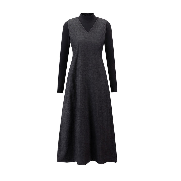 One Piece Top and Denim Corduroy Jumper - Black