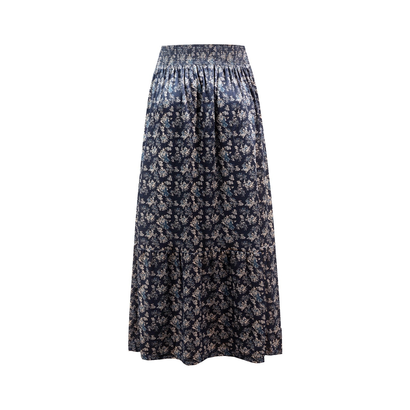 Printed Velvet Skirt With Smocked Waist Band