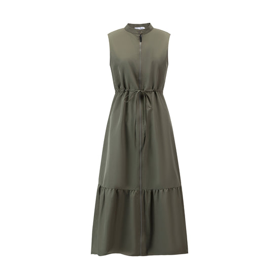 Solid Jumper With Exposed Zipper - Olive