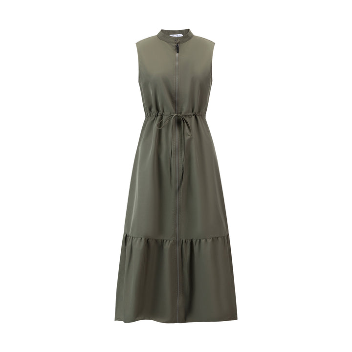 Solid Jumper With Exposed Zipper - Olive