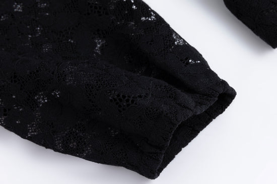 Solid Dress With Lace Top Overlay - Black