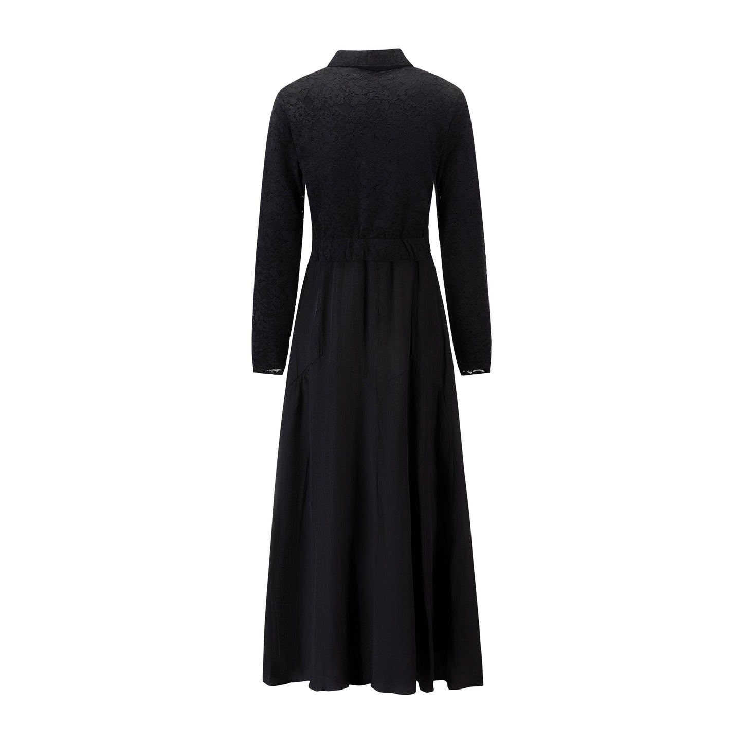 Solid Dress With Lace Top Overlay - Black