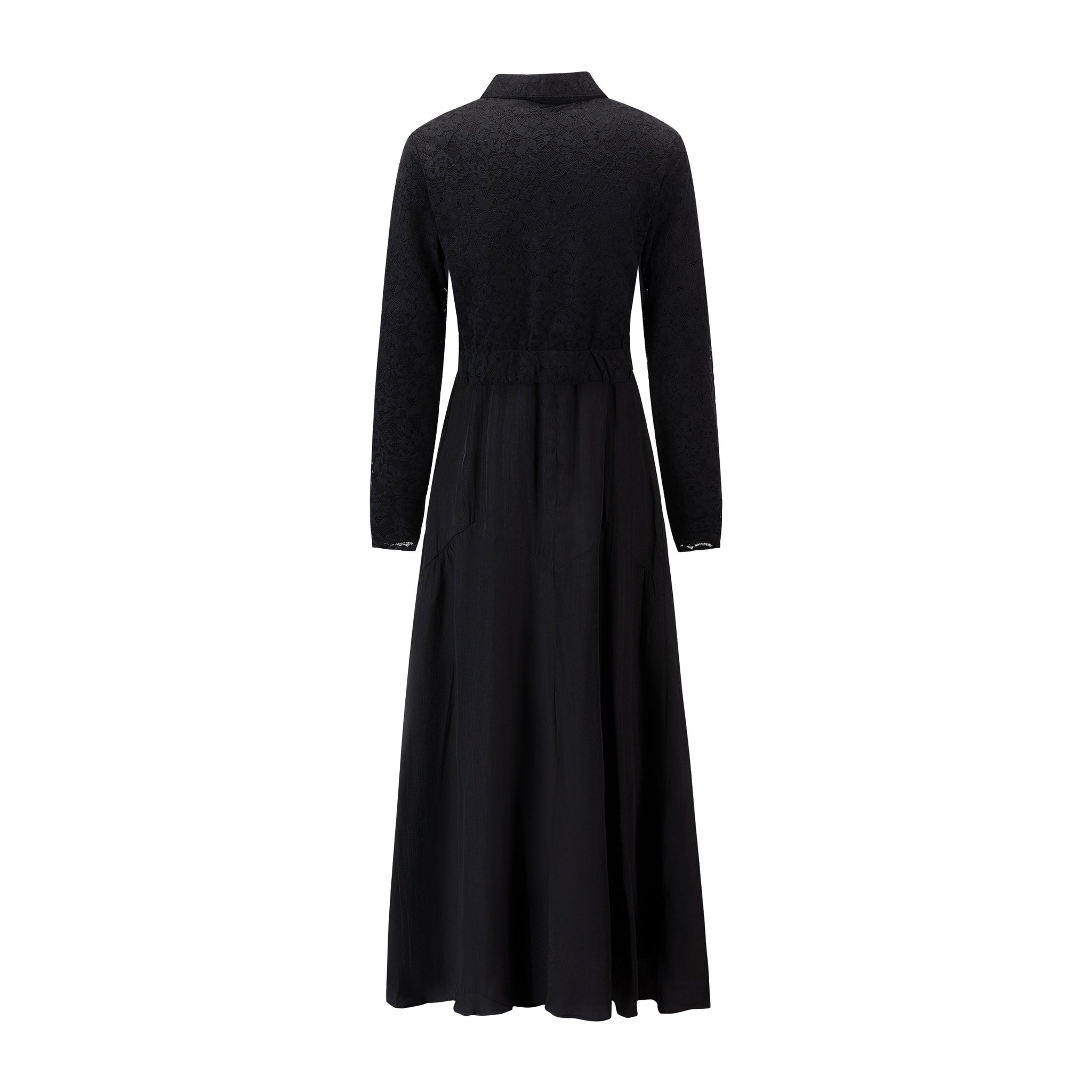 Solid Dress With Lace Top Overlay - Black