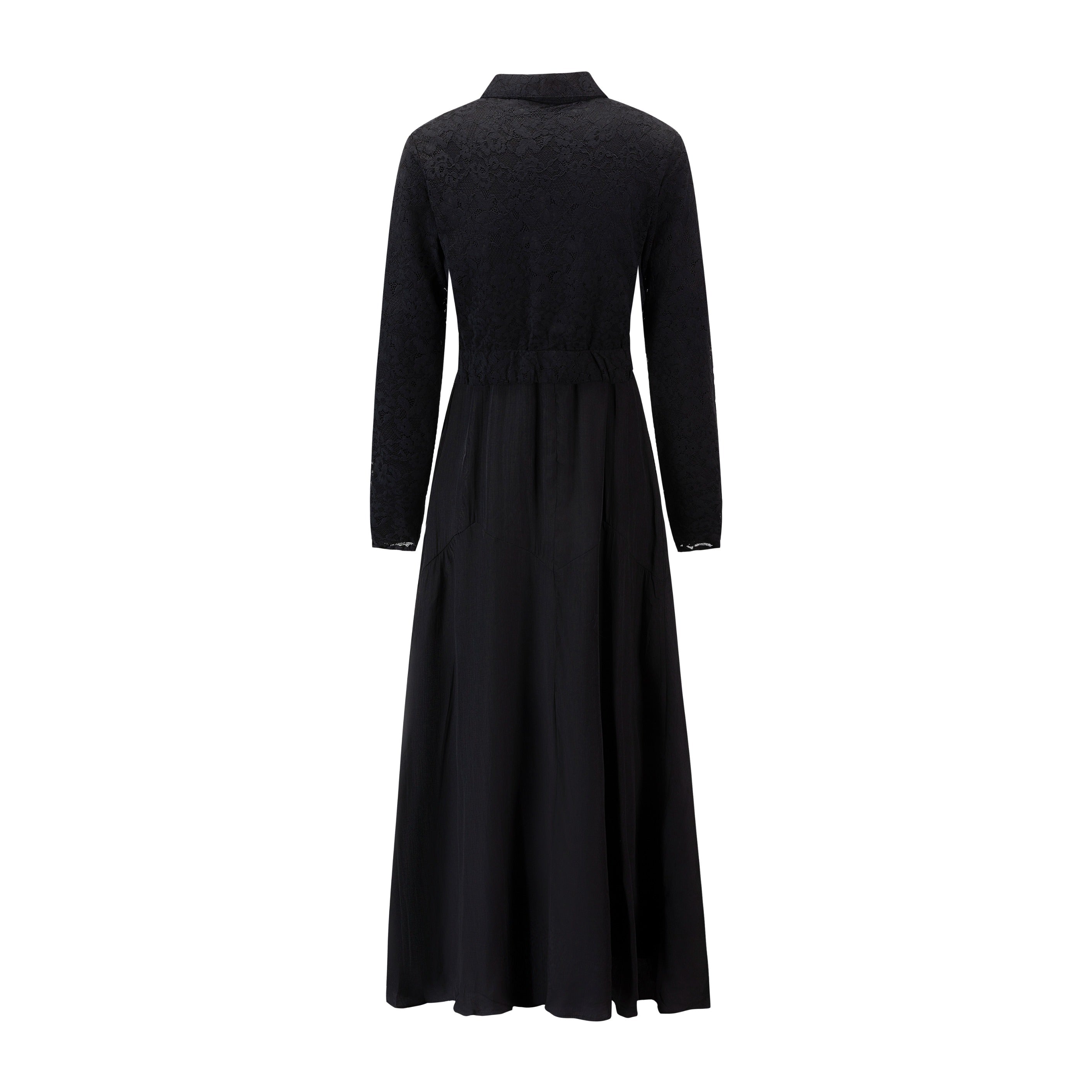 Solid Dress With Lace Top Overlay - Black