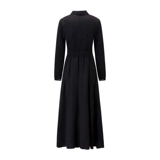 Solid Dress With Lace Top Overlay - Black