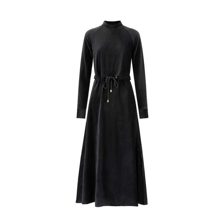 Velvet Faux Two Piece Dress - Black