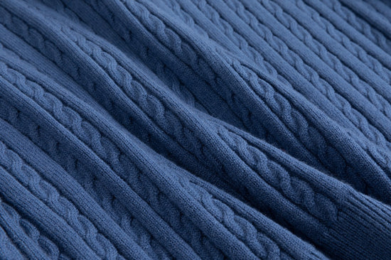 Cable Knit Sweater With Pom Poms - Blue