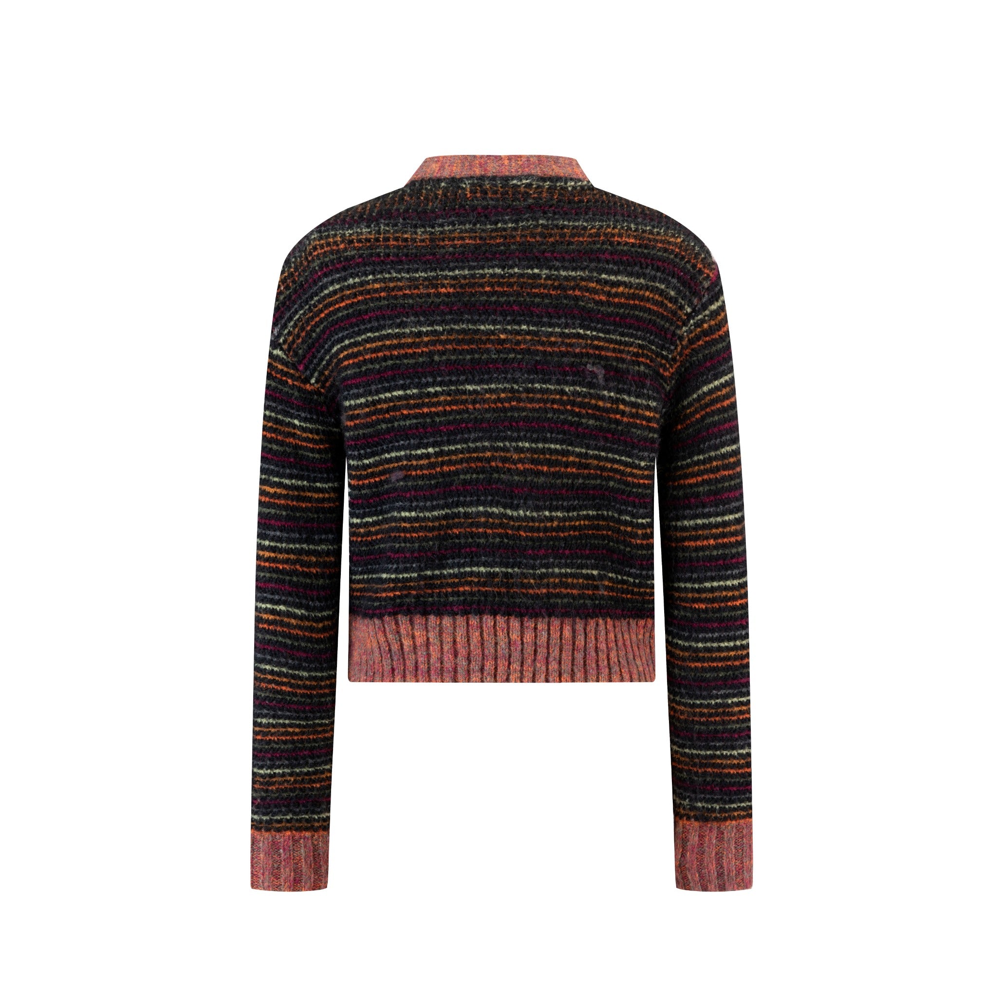 Cardigan With Multicolored Stripes - Black