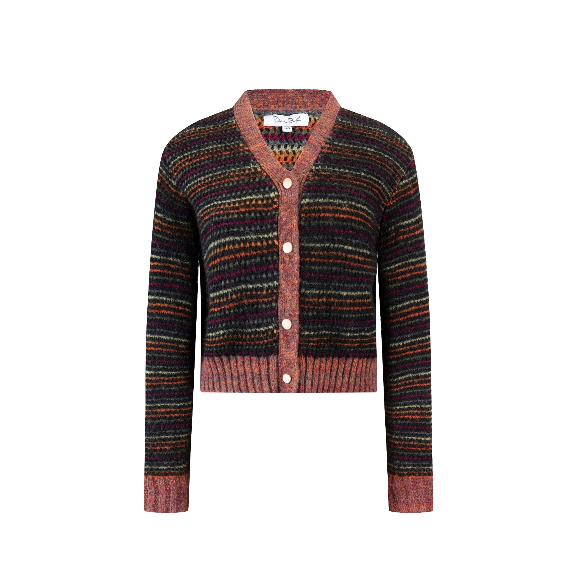 Cardigan With Multicolored Stripes - Black
