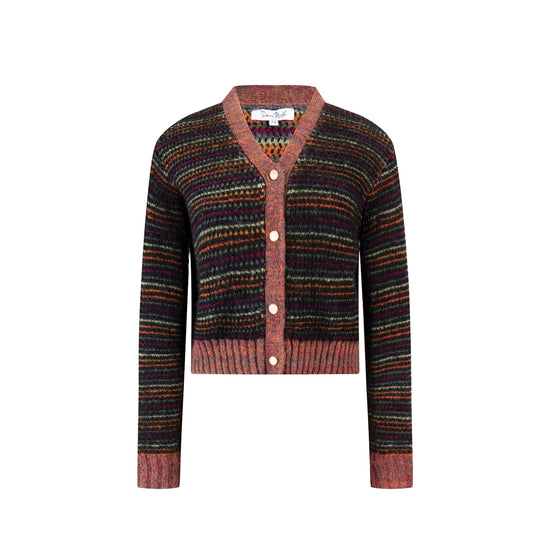Cardigan With Multicolored Stripes - Black
