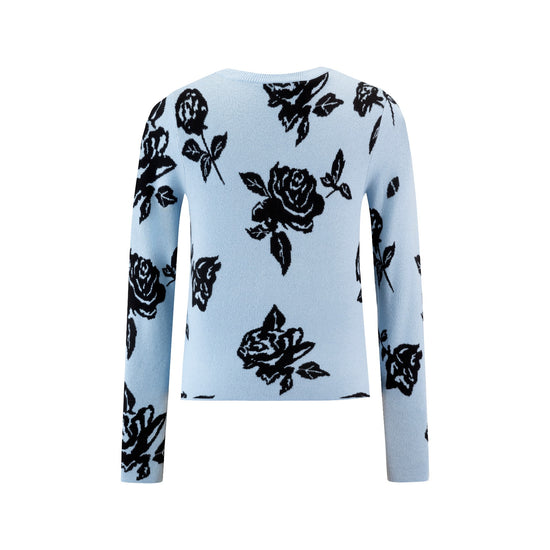 Knit Sweater With Flowers - Blue