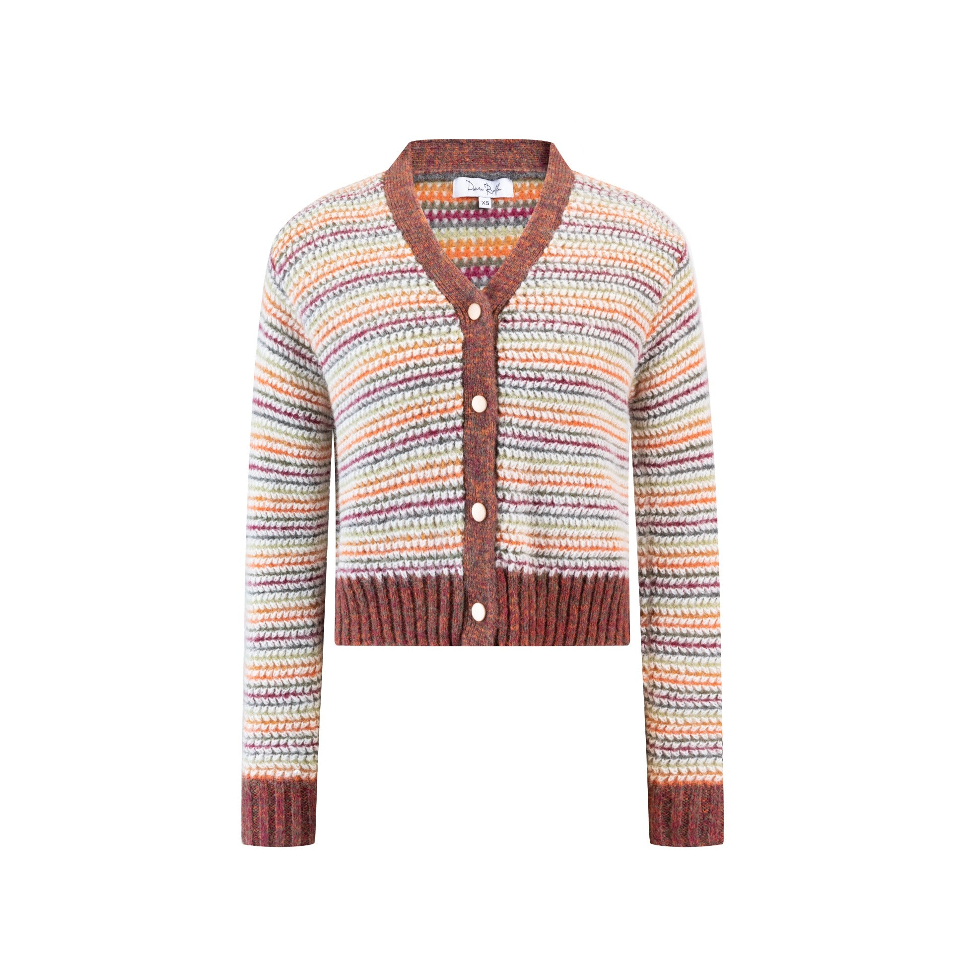 Cardigan With Multicolored Stripes - Ivory