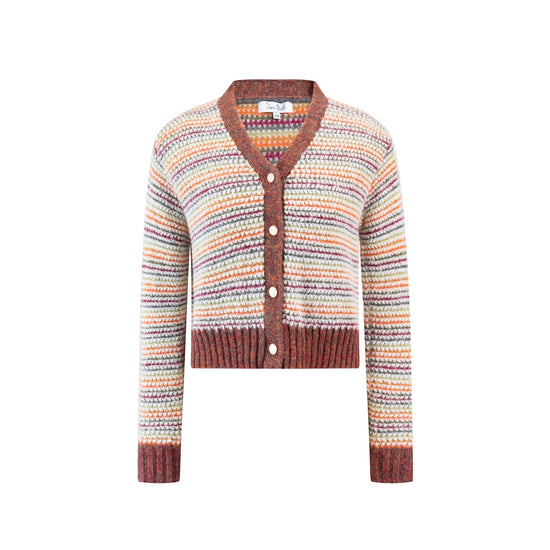 Cardigan With Multicolored Stripes - Ivory