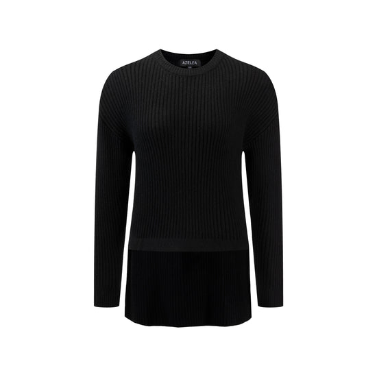Ribbed Drawstring Hi-Low Hem Top - Black