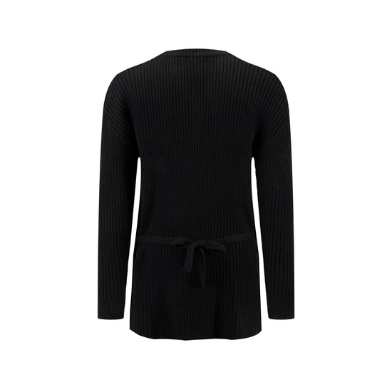 Ribbed Drawstring Hi-Low Hem Top - Black