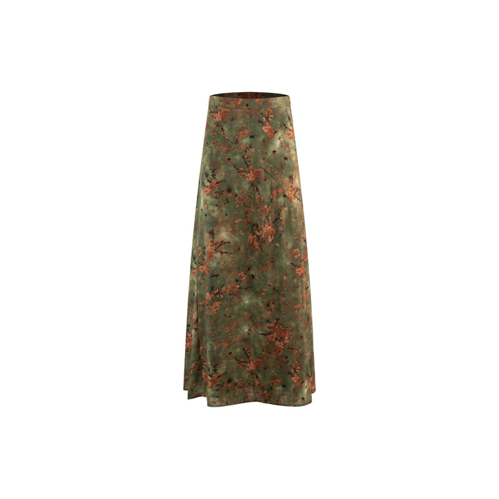 Green And Rust Printed Skirt