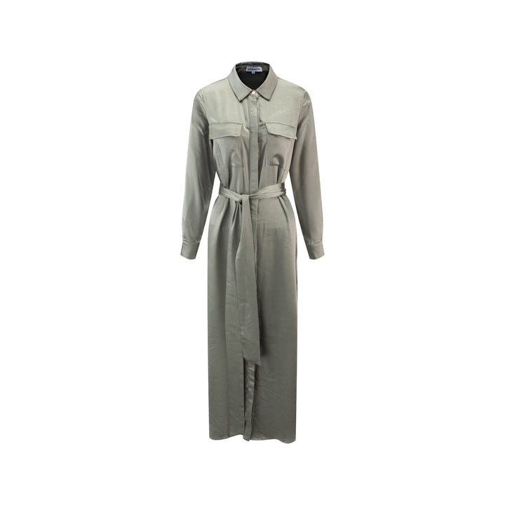 Waist Belt Pocket Shirt Dress - Olive