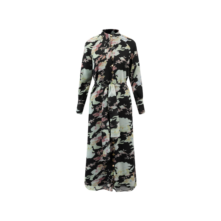 Floral Button Down Dress - Black