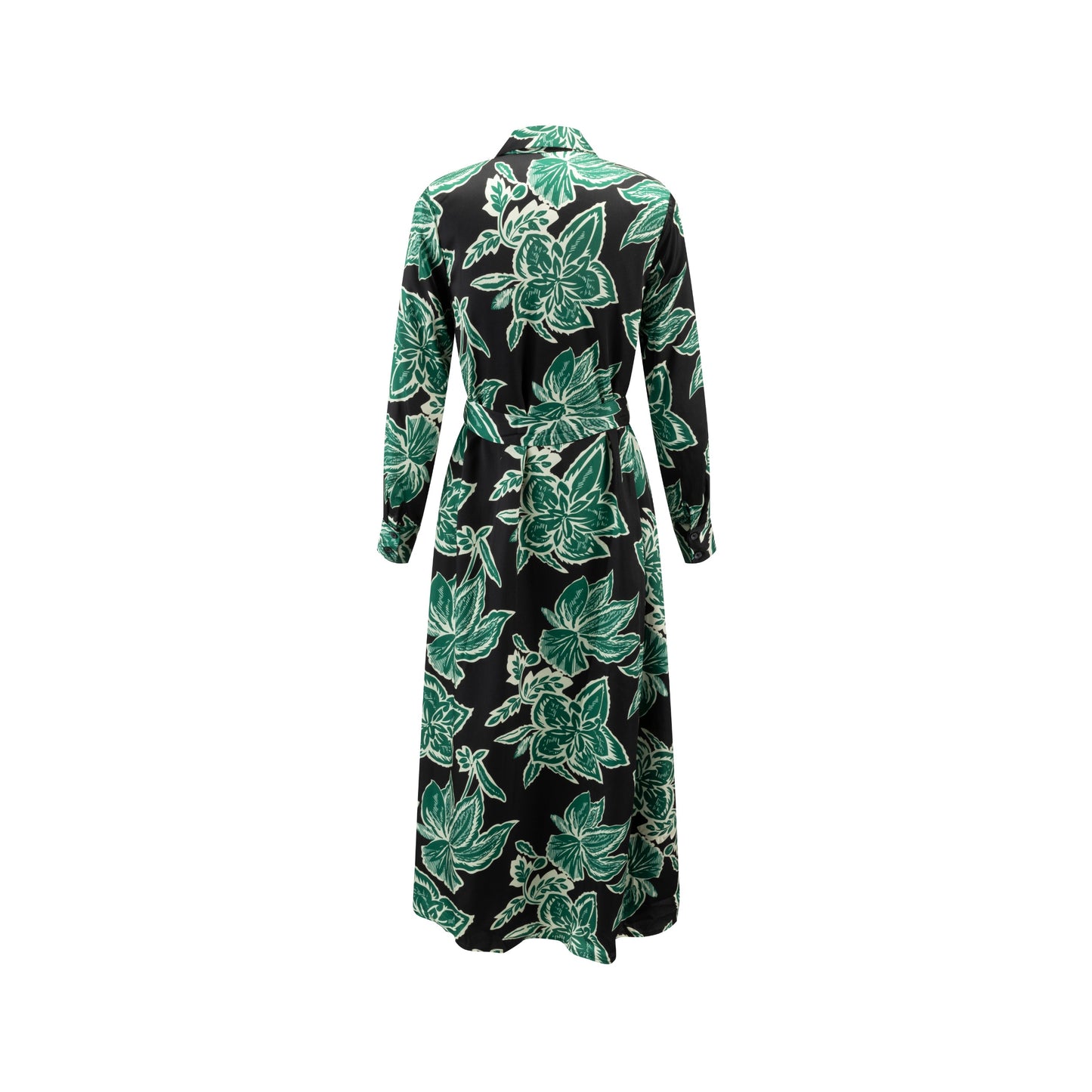 Big Flower Printed Shirt Dress - Emerald