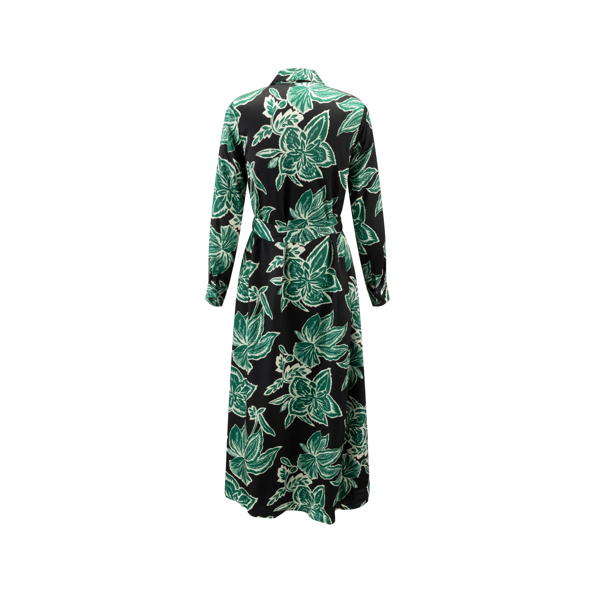 Big Flower Printed Shirt Dress - Emerald
