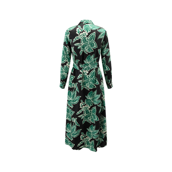 Big Flower Printed Shirt Dress - Emerald