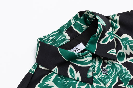 Big Flower Printed Shirt Dress - Emerald