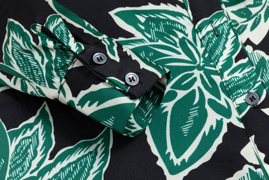 Big Flower Printed Shirt Dress - Emerald