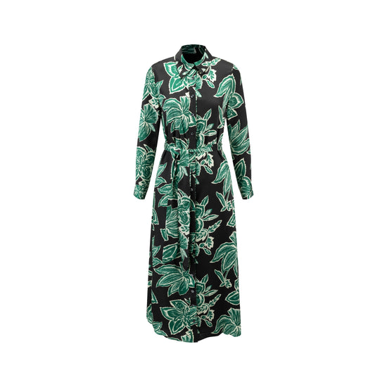 Big Flower Printed Shirt Dress - Emerald