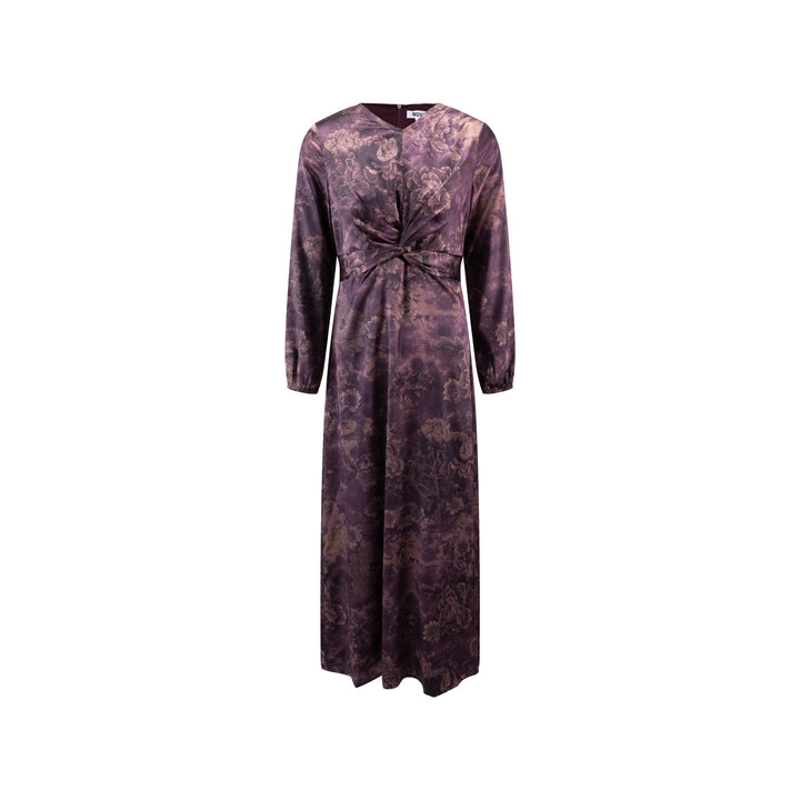 Chinoiserie Printed Dress With Crossed Waist - Purple