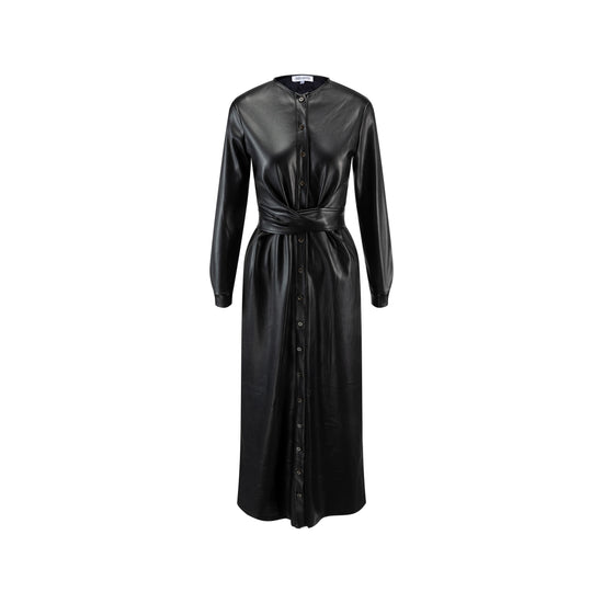 Leather Dress With Waist Tie - Black