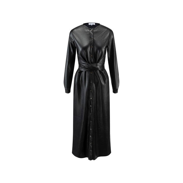 Leather Dress With Waist Tie - Black