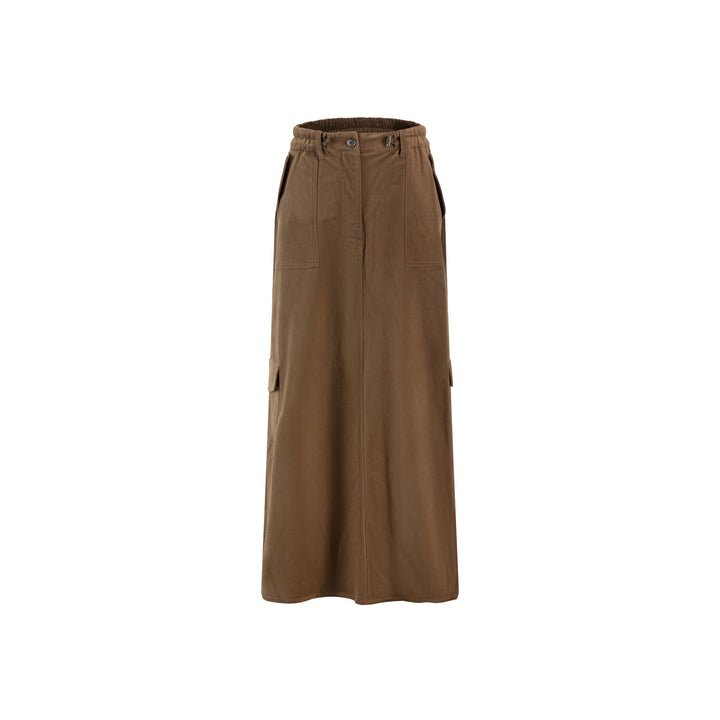Multi Pocket Drawstring Skirt - Brown