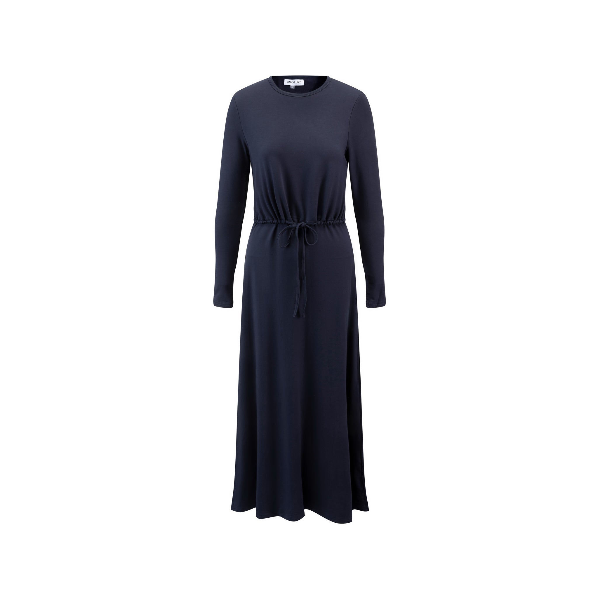 Fake Two Piece Hoody Drawstring Knit Dress - Navy