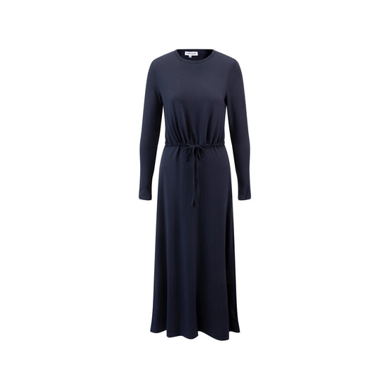 Fake Two Piece Hoody Drawstring Knit Dress - Navy