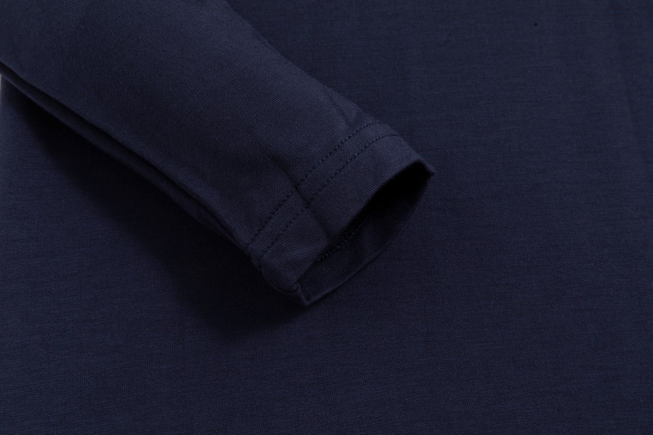 Fake Two Piece Hoody Drawstring Knit Dress - Navy