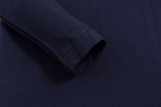 Fake Two Piece Hoody Drawstring Knit Dress - Navy