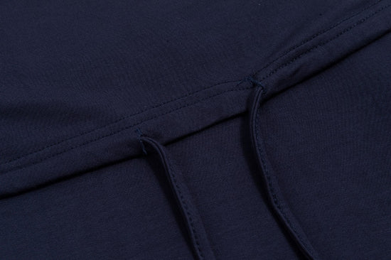 Fake Two Piece Hoody Drawstring Knit Dress - Navy