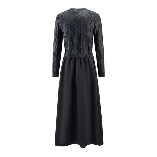 Jumper With Metallic Knit Overlay - Black