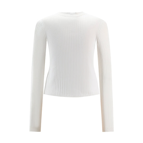 Polish Knit Ribbed Cardigan Top - Ivory