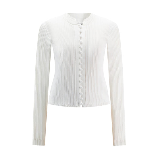 Polish Knit Ribbed Cardigan Top - Ivory