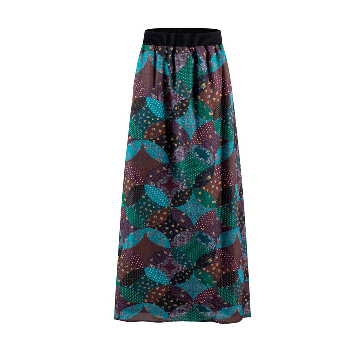 Green and Burgundy Printed Skirt