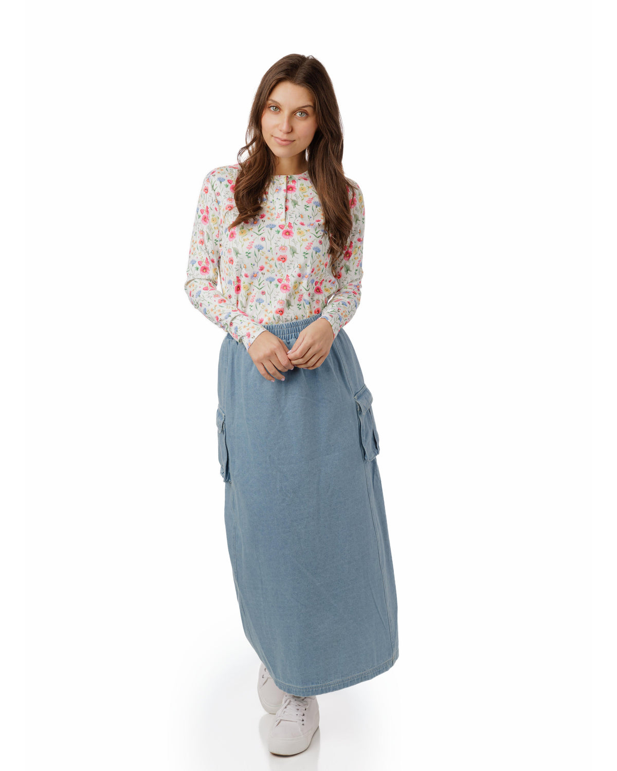 Multiflowered Printed Rib Knit With Short Placket – The Runway Company