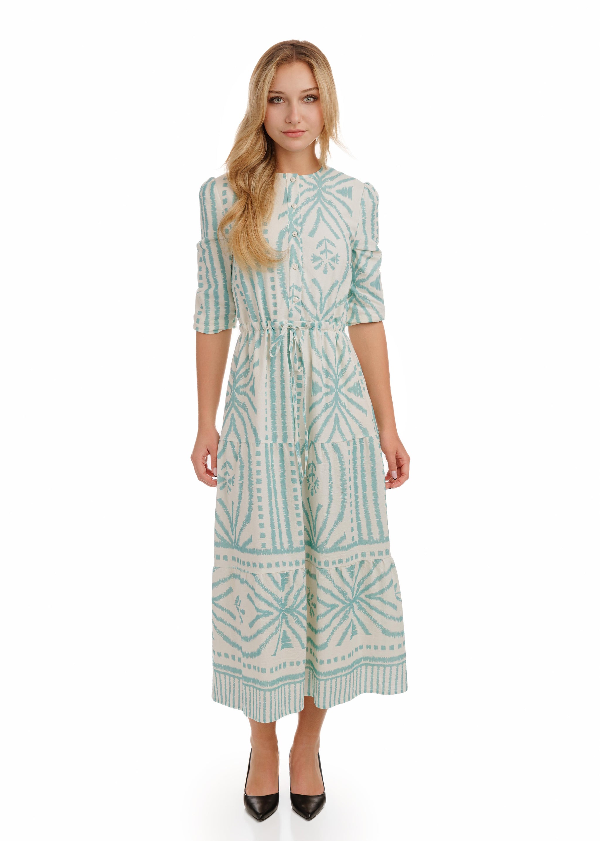 White Base Light Blue Printed Linen Layer Dress The Runway Company White Base Light Blue Printed Linen Layer Dress The Runway Company
