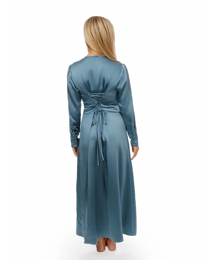 Solid Blue Satin Dress