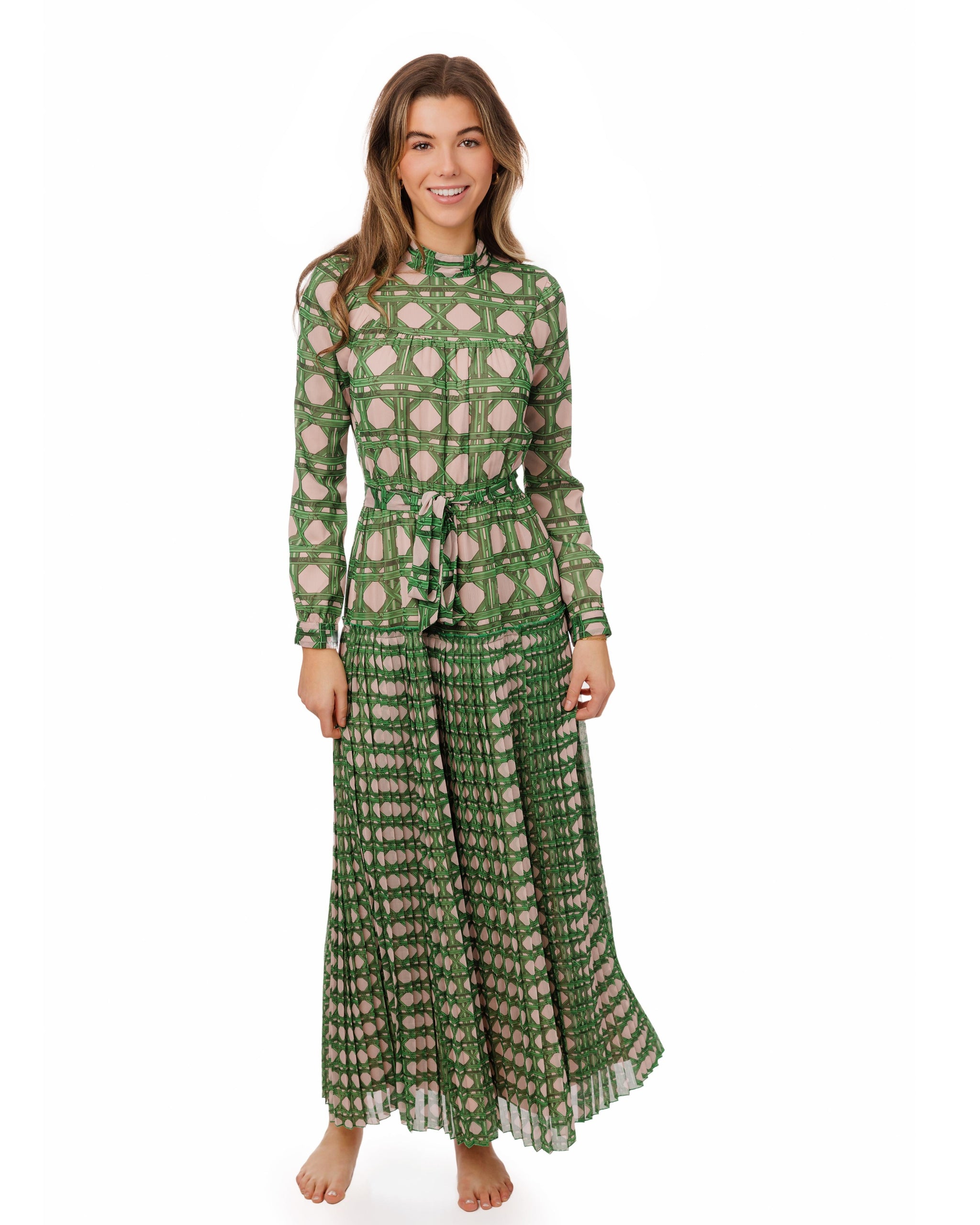 Pink/Green Geometry Printed Pleated Bottom Dress The Runway Company Pink/Green Geometry Printed Pleated Bottom Dress The Runway Company