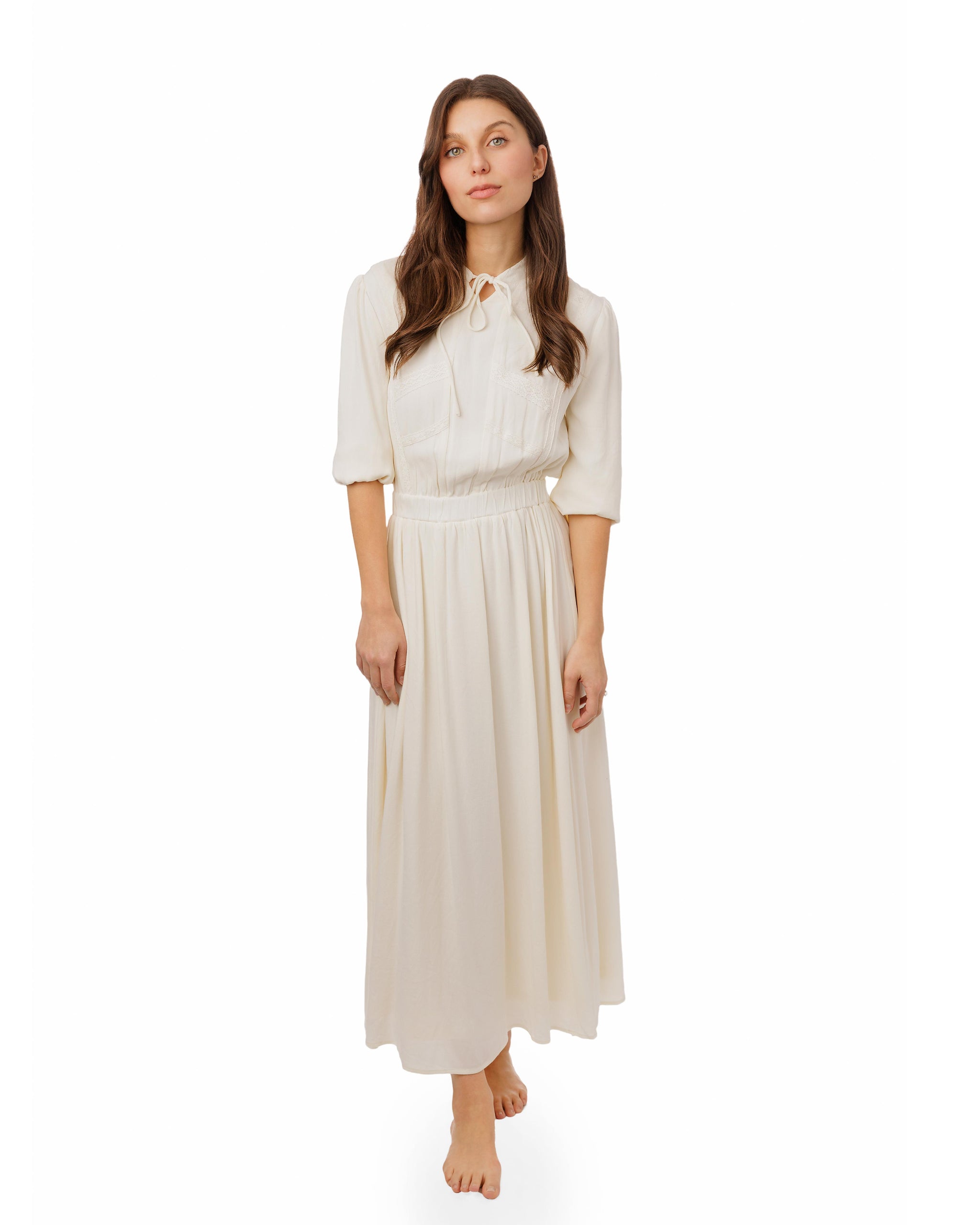 Solid Ivory Dress With Lace Trimming The Runway Company Solid Ivory Dress With Lace Trimming The Runway Company