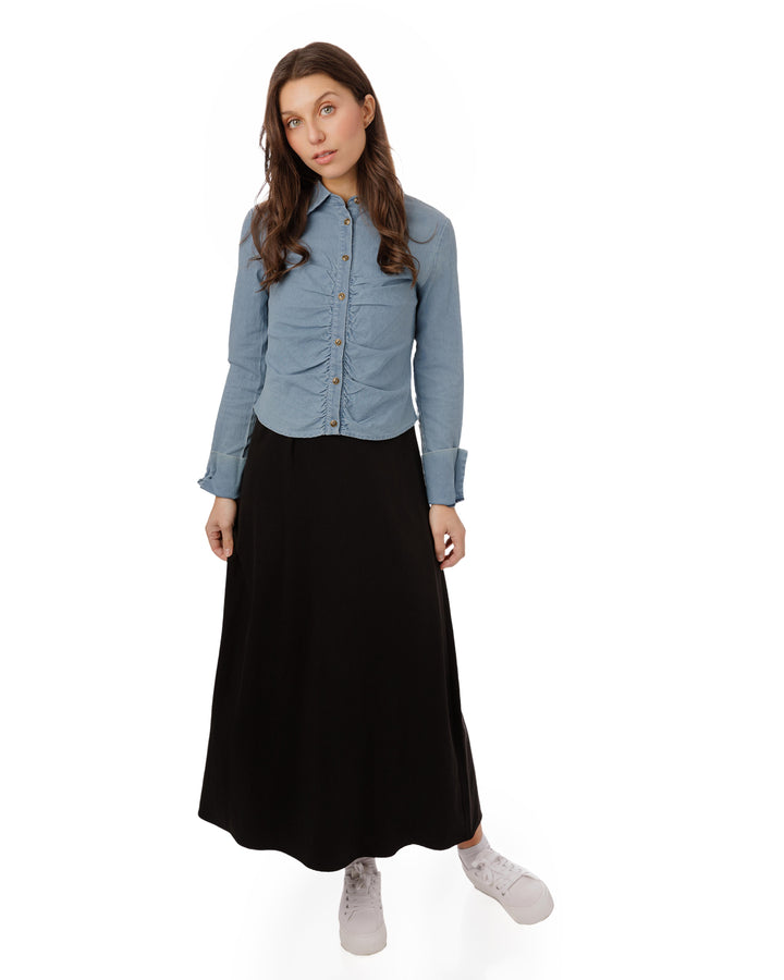 Light Blue Denim Scrunch Bottom Shirt