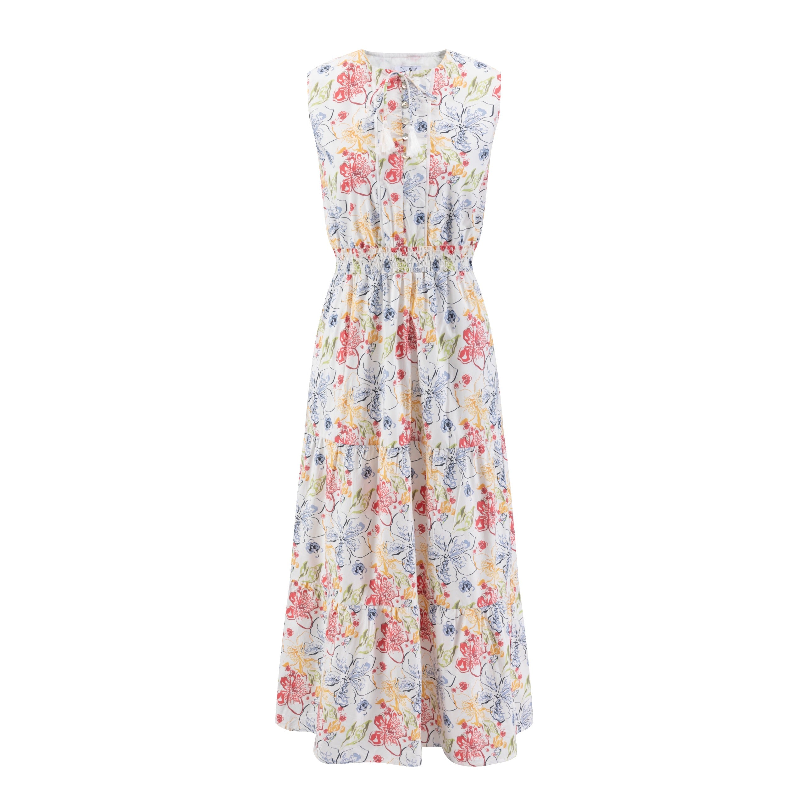 Multiflowered Printed Sleeveless Layer Jumper With Shoulder Ruffle
