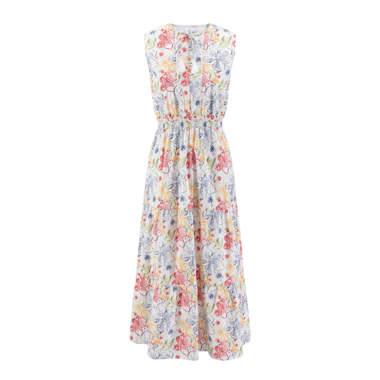 Multiflowered Printed Sleeveless Layer Jumper With Shoulder Ruffle